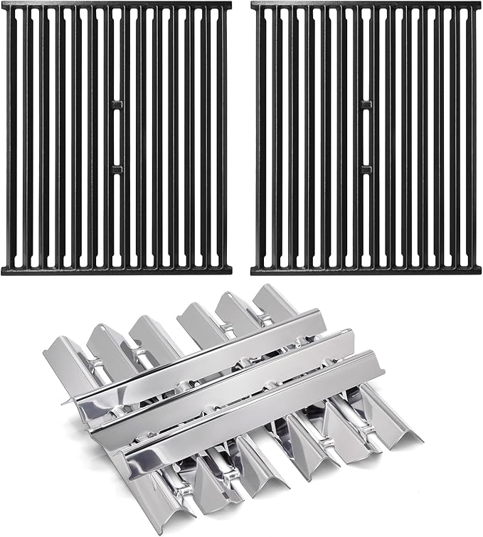 Hiorucet Grill Parts for Broil King 9864-27, 9865-24, 9865-27, 9865-54, 9865-57, 9865-74, Connaisseur 90, Signet 20 40 70 90, Grill Grates and Flav-R-Wave Heat Plates for Broil King 3 Burner Gas Grill