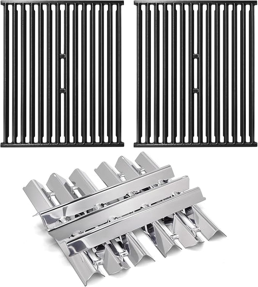 Hiorucet Grill Parts for Broil King 9864-27, 9865-24, 9865-27, 9865-54, 9865-57, 9865-74, Connaisseur 90, Signet 20 40 70 90, Grill Grates and Flav-R-Wave Heat Plates for Broil King 3 Burner Gas Grill