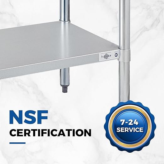 Profeeshaw Stainless Steel Prep Table NSF Commercial Work Table with Backsplash and Undershelf for Kitchen Restaurant 30x24 Inch
