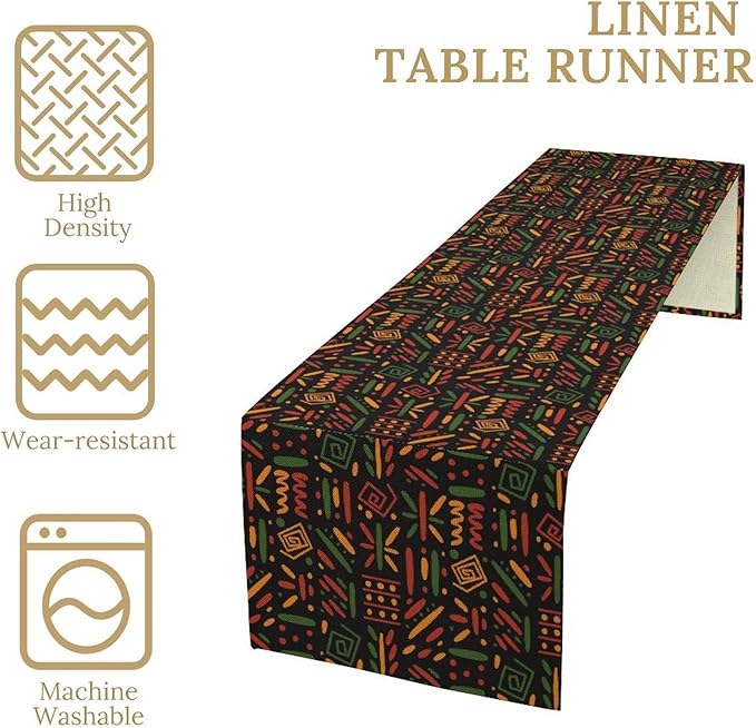 African Tribal Table Runner, Black Liberation Traditional Juneteenth Kitchen Dining Table Decoration for Home Party Holiday Dining Banquet 13x90in