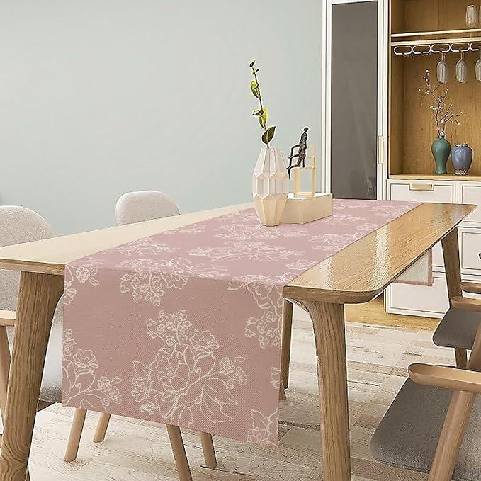 Pink Farmhouse Flower Table Runner,Vintage Boho Floral Table Runner for Kitchen Dining Table Holiday Home Party Decor 13x90in