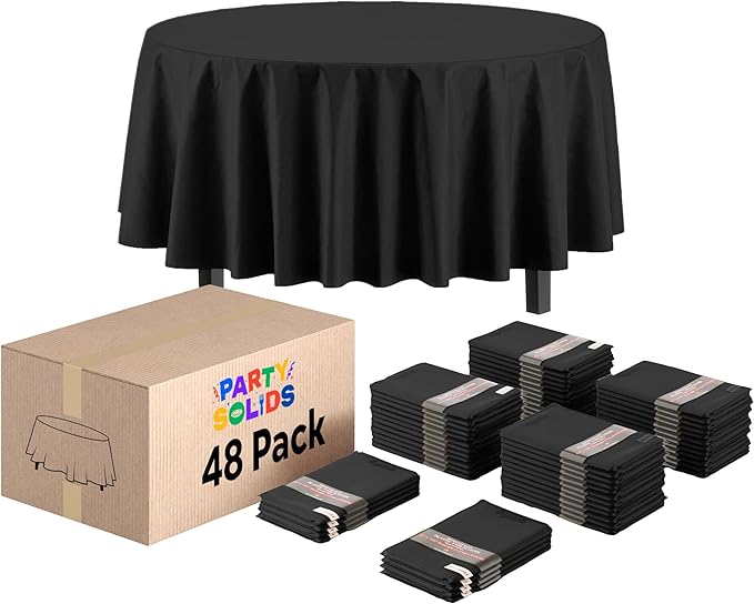 Exquisite Black Round Tablecloths Plastic Table Cloth Disposable 48 Pack 84" Inch Round Table Cloth Disposable Black Tablecloths Plastic Tablecloth Indoor/Outdoor Tablecloth Party Supplies