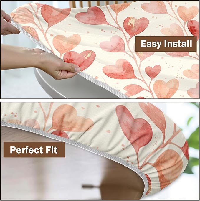 Valentines Day Round Fitted Tablecloth with Elastic Pink Love Heart Circle Table Cloth for 40-44" Round Tables Wipeable Waterproof Washable Valentine Hearts Table Cover for Picnic Dining Party Decor