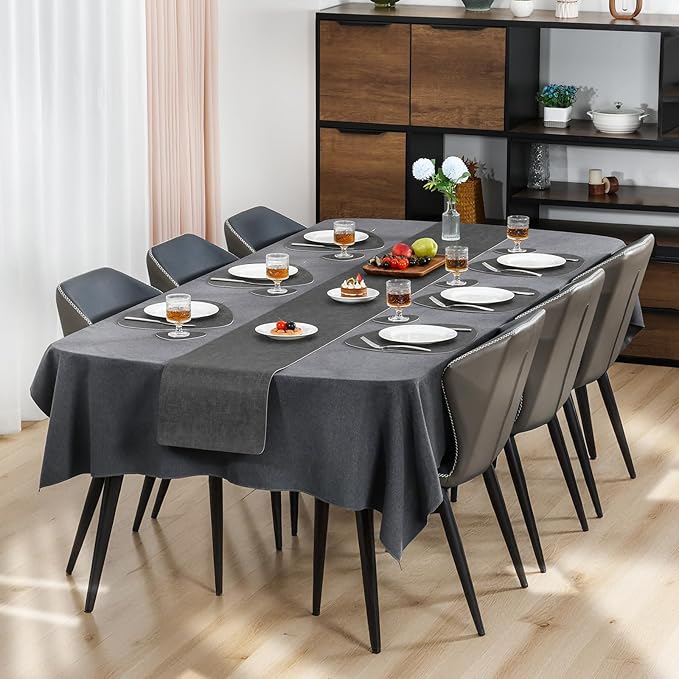Placemats and Coasters, Washable Reversible Placemats Round Faux Leather Wipeable Place Mats Non Slip Heat Resistant Indoor Outdoor Table Mats (Set of 6, Gray)