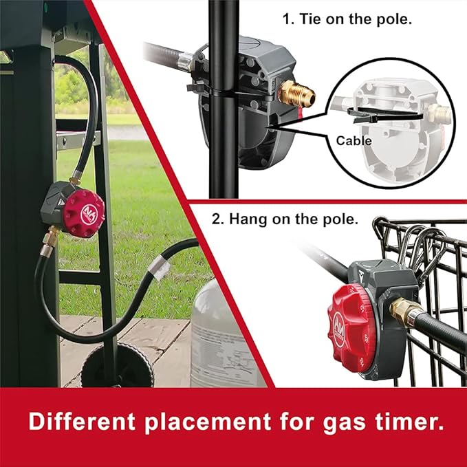 NO WORRIEZ Safety Auto Shut-Off Gas Timer for Propane & Natural Gas | Outdoor Grill, Fire Pit, Pizza Oven | – 100,000 BTU w/ 3/8" Flared Assembly Connector & Hose, Patent Pending