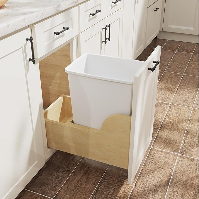 ROOMTEC 35QT Kitchen Trash Can, Sturdy and Lightweight Slim Trash Can, Trash Cans for Kitchen, Workspace, Bathroom, Office, Easy to Clean, 2-Pack, White