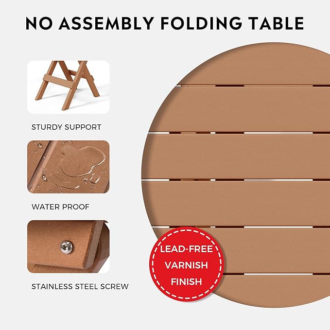 Costaelm Paradise 3-Piece Outdoor HDPE Folding Patio Bistro Table and Chairs, Teak