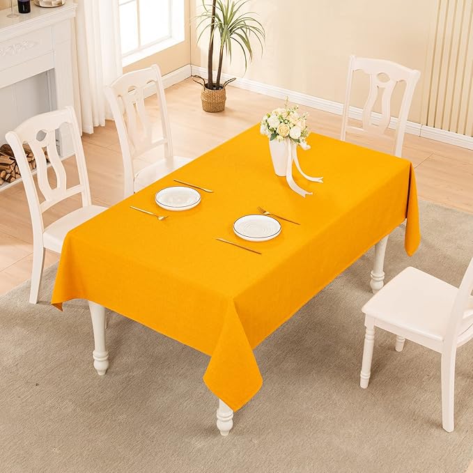 BALCONY & FALCON Rectangle Tablecloth Washable Wrinkle Resistant and Water Proof Table Cloth Decorative Linen Fabric Tablecloths for Dining Parties Kitchen Wedding and Outdoor Use (Golden, 47x63)