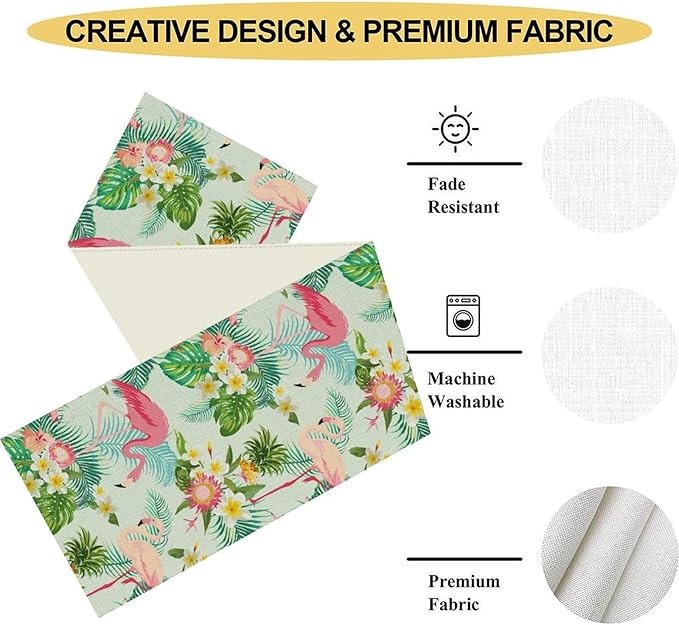 Tropical Table Runner,Hawaii Seasonal Floral Spring Summer Plants Pineapples Boho Table Center Decor for Family Kitchen and Living Room Outdoor Farmhouse Party Table Decorations, 13"x72"