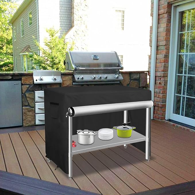 Bitubi 48 Inch Outdoor Prep Table Cover with Split Zipper, Heavy Duty Waterproof Stainless Steel Prep & Work Table Cover for Patio Table - 48''L x 30''W x 35''H (Black)
