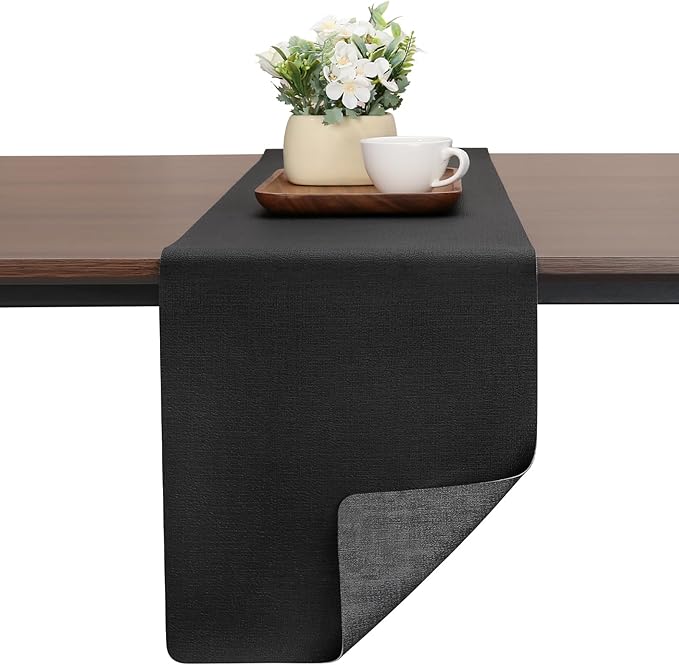 Table Runners 94 Inches Long, Dual-Sided Faux Leather Farmhouse Table Runner Waterproof Heatproof Non-Slip for Living Room Party Home Decor Holiday Decorations(Gray Black, 12 x 94 Inch)
