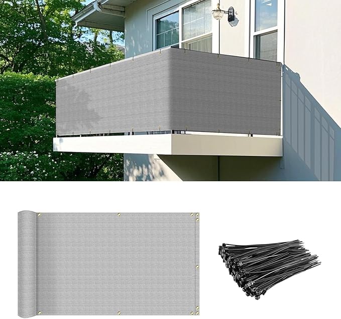 2.5' x 89' Balcony Privacy Screen Fence Cover with Zip Ties Grommets for Apartment Patio Porch Deck Backyard Outdoor (Gray)