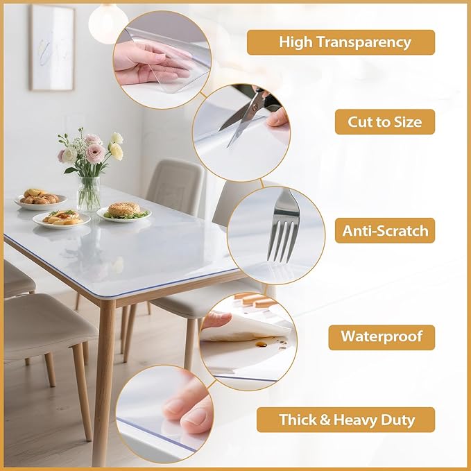 Frosted Table Protector 42 x 84 Inch, 1.9mm Thick Waterproof PVC Plastic Table Cover, Durable Table Pad for Dining Room, Kitchen, Writing Desk, and Coffee Tables