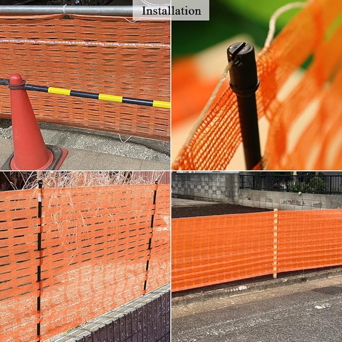5x100 FT Orange Safety Fence, Plastic Mesh Roll for Temporary Barrier Use in Construction Sites, Snow Fencing Driveway Marking, Ski Trails, Crowd Control & Nighttime Emergency Warning