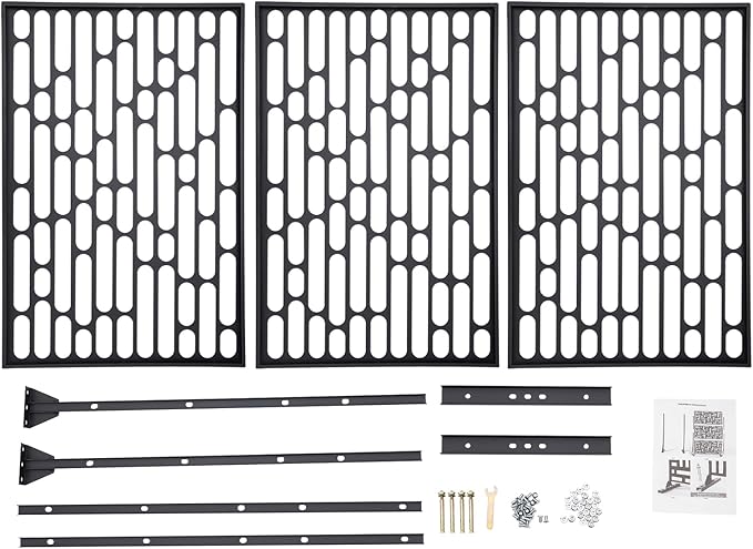 75" H×35" W Decorative Outdoor Privacy Screen with Stand, Outdoor Decor Privacy Fence Screen Metal Fence Panels, Free Standing Metal Divider for Patio Lawn Deck (Black-Oval)