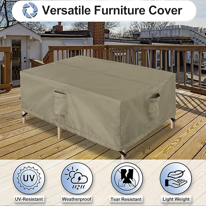 OutdoorLines Outdoor Waterproof Patio Table Furniture Set Covers - Square Couch Sectional Cover Outside Weatherproof Patio Furniture Covering for Deck, Lawn and Backyard 74" L x 74" W x 28" H, Camel