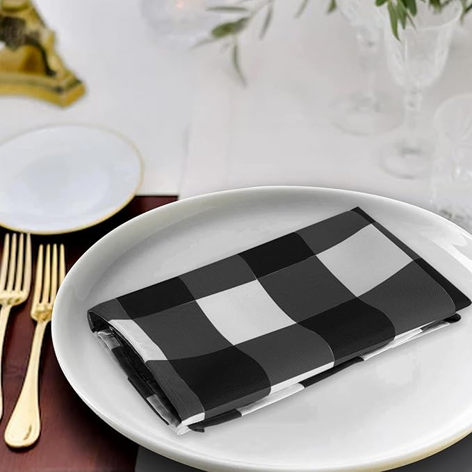 Buffalo Plaid Table Napkins Set of 12 Checkered Cloth Napkins 17x17 inch Washable Dinner Gingham Pattern Napkins Soft Napkins for Wedding Party Dining Banquet(Black and White)