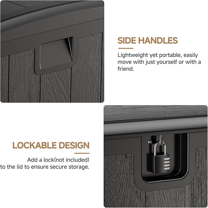JEKO&JEKO 185 Gallon Outdoor Storage Box Set, 2-Pack (75 Gallon & 110 Gallon) Deck Boxes with Lockable Lid for Patio and Garden, Black