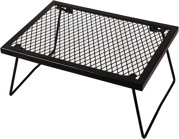 17" Folding Campfire Grill Grate, Portable Heavy Duty Steel Over Fire Camp Grill for Outdoor Camping Cooking Fire Pit, Black