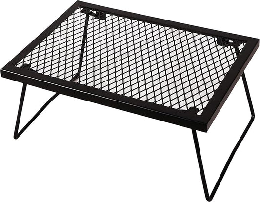 17" Folding Campfire Grill Grate, Portable Heavy Duty Steel Over Fire Camp Grill for Outdoor Camping Cooking Fire Pit, Black