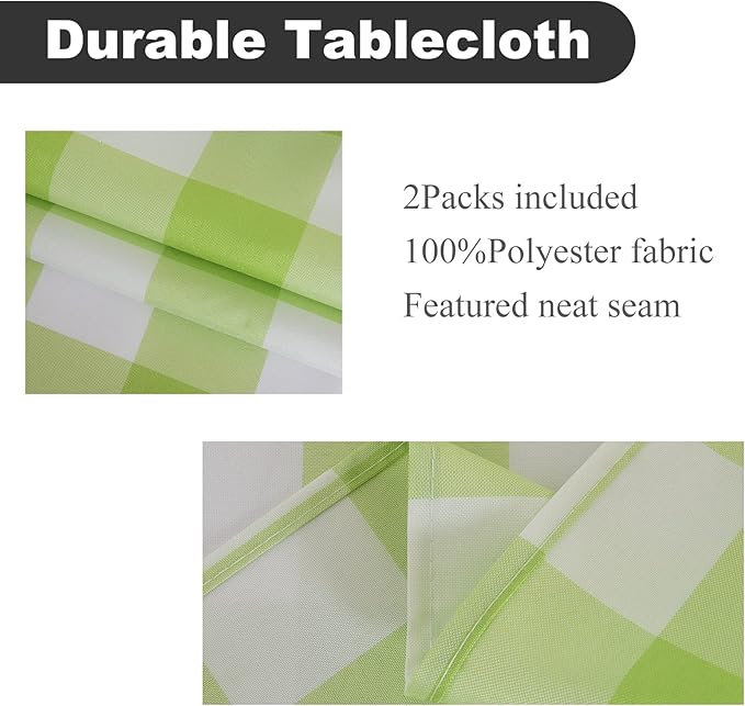 Cupuamon 2 Pack Waterproof Polyester Fabic Rectangle Checkered Tablecloth，60x120 Outdoor Table Cloth，Oil Stain Prevention Table Cloth for Pinics and Parties（Emerald and White）