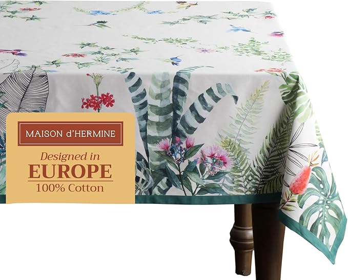 Maison d' Hermine Table Cloth Rectangle Table 100% Cotton 70 x 108 Inches Tablecloth Reusable Decorative for Dining Room, Farmhouse, Home, Party, Festive & Wedding Spring Summer - Tropiques