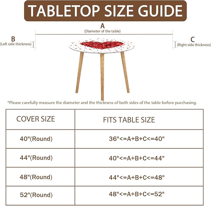 Valentines Day Round Fitted Tablecloth with Elastic Red Love Heart Circle Table Cloth for 40-44" Tables Wipeable Waterproof Washable Valentine Decorative Table Cover for Picnic Dining Party Decor