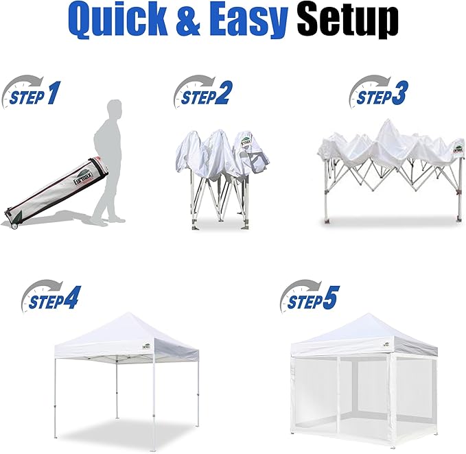 Eurmax USA 10'x10' Pop-up Canopy Tent Commercial Instant Canopies with 4 Removable Zipper End Screen Wall kit and Roller Bag, Bonus 4 SandBags(White)
