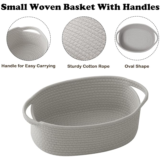 2 Pack Gift Basket with Gift Bag and Ribbons,Small Rope Woven Shelf Storage,Baskets for Gifts Empty,Birthday,Baby Shower,Decorative Organizer Box with Handles(Grey)