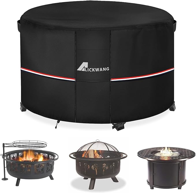 Fire Pit Cover Round 36 Inch Waterproof,Outdoor Heavy Duty Durable 600D Tear-Resistant Fire Pit Table Cover,Patio Round Firepit Cover 36" D x 24" H, Black