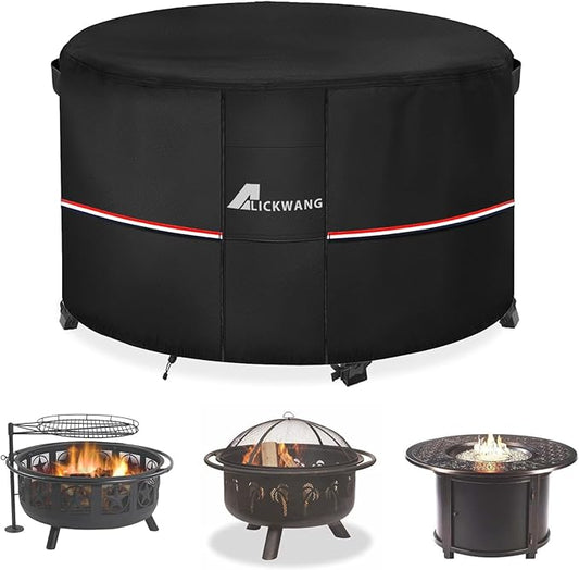 Fire Pit Cover Round 44 Inch Waterproof,Outdoor Heavy Duty Durable 600D Tear-Resistant Fire Pit Table Cover,Patio Round Firepit Cover 44" D x 24" H, Black