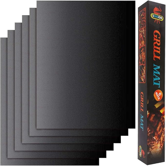 LOOCH Grill Mat Set of 6 - Non-Stick BBQ Outdoor Grill & Baking Mats - Reusable and Easy to Clean - Works on Gas, Charcoal, Electric Grill and More - 15.75 x 13 Inch