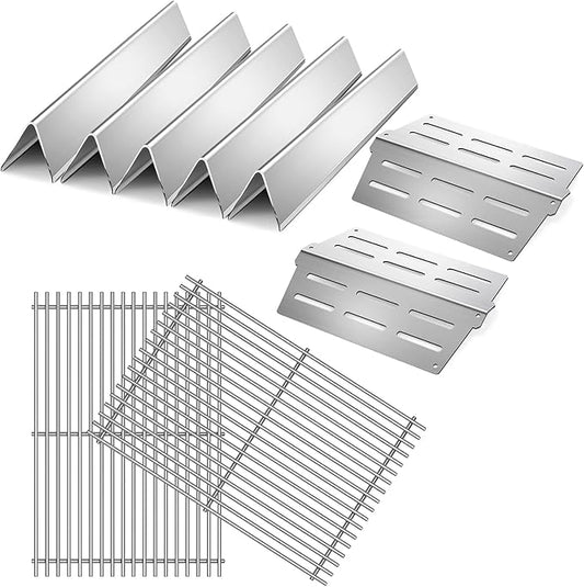 Stainless Steel 7524 Grill Grates for Weber Genesis E310 E320 E330 S330 EP-310 with 7620 Flavorizer Bars and 7622 Heat Deflector 19.5” Grill Replacement Parts for Weber 300 Series 7528, 7621