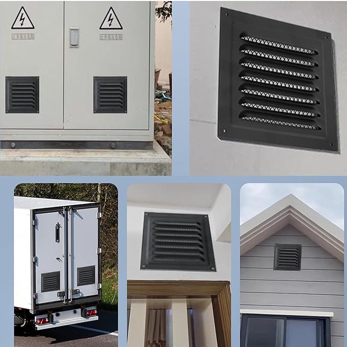 2pcs Attic Vent Soffit Vent Aluminum Wall Vent Metal Shed Vent Square Vent Louver Vent Grille with Built-in Insect Screen for Exterior Door House Attic Garage Ceiling (Black 12" x 12"-2 Pack)
