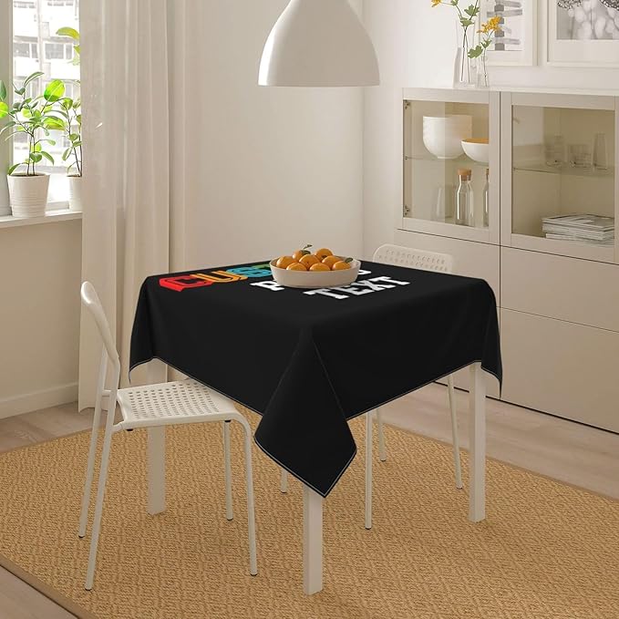 Custom Square Tablecloth, Design Your Logo Text Photo, Personalized Oil Proof Wipeable Table Cover for Restaurant, Family Party, Picnic, Wedding Anniversary Decoration, 54in