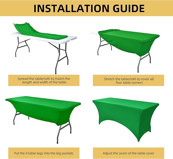 10-Pack 6ft Spandex Table Covers for Rectangle Standard Folding Tables - Wrinkle Resistant Stretch Tablecloths - Ultimate Fitted Table Protector for Parties, Banquet, Wedding