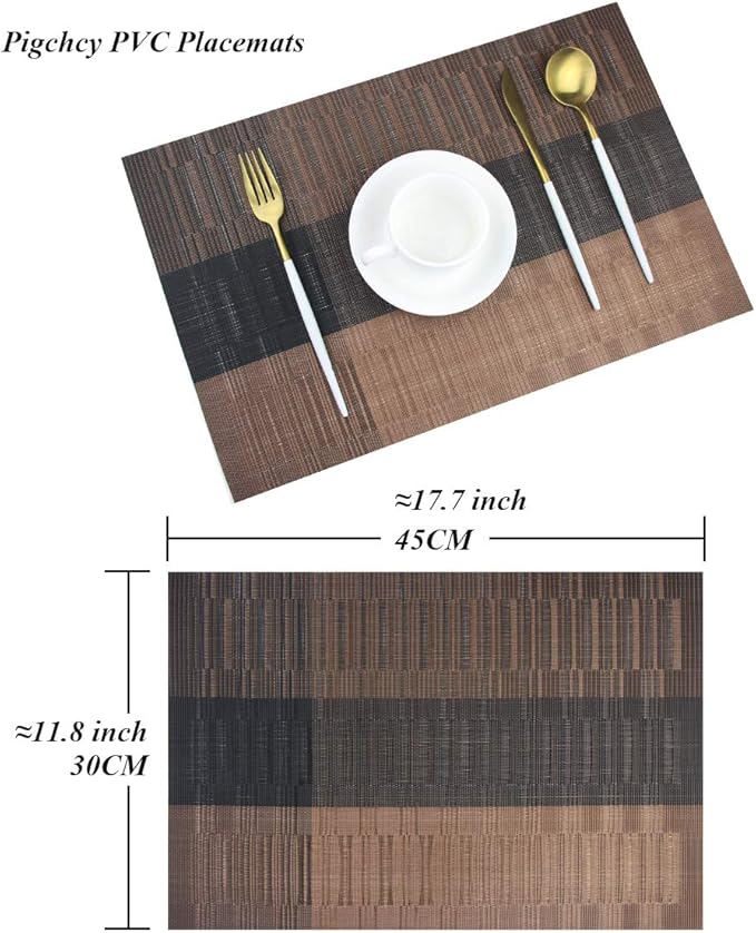 PIGCHCY Placemats Set of 8 Washable Durable Placemat Vinyl Heat Resistant Non-Slip Table Mats Indoor Outdoor (Brown)