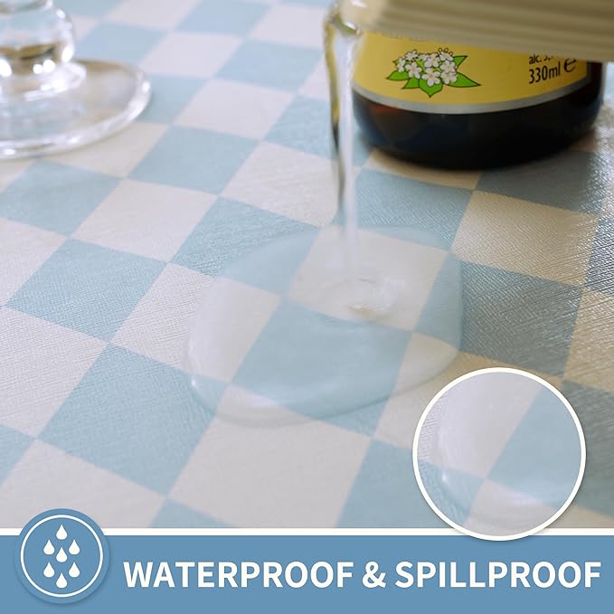 Rectangle Table Cloth,100% Waterproof Tablecloth Oil Proof Spill Proof Vinyl Table Cloth, Wipe Clean Plastic Table Cover for Dining, Camping, Indoor and Outdoor 54" x 102",Blue Checkered