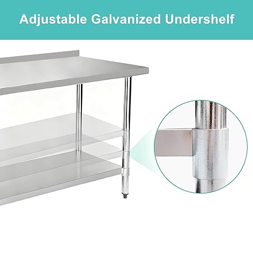 Stainless Steel Work Table 18 x 24 Inch, NSF Commercial Prep Table with Undershelf, Heavy Duty Food Prep Workstation with Backsplash