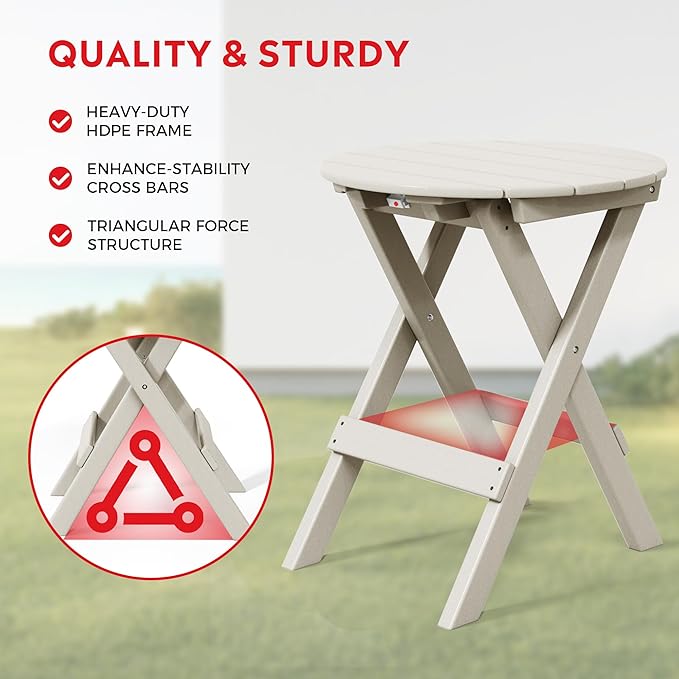 Costaelm Paradise 3-Piece Outdoor HDPE Folding Patio Bistro Table and Chairs, Sand