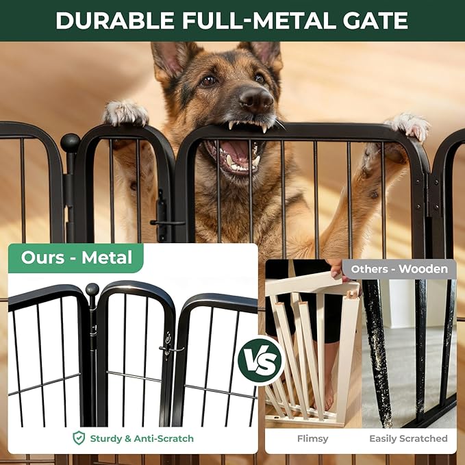FXW Dog Gate Extra Wide Designed for Indoor Use, Adjustable Width Up to 165-inch Wide (45" H 6 Wire Panels for Large Dogs), Black