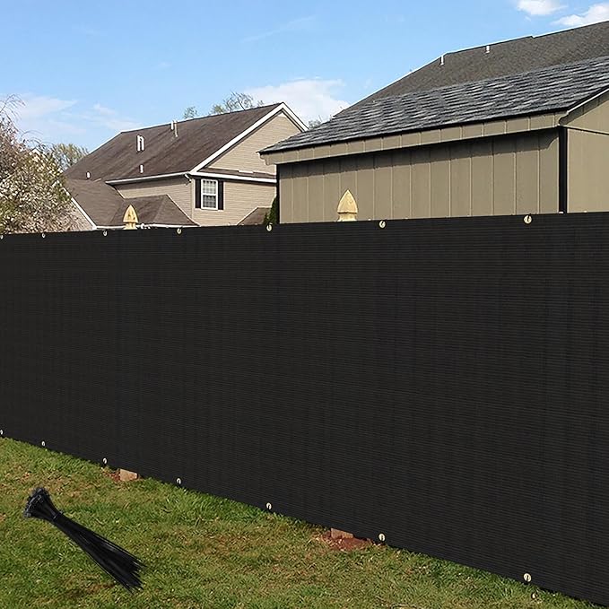 ECOOPTS 8'x32' Privacy Fence Screen Windscreen with Copper Grommets, Fit for Commercial Fence and Residential Garden Outdoor 90% UV Blockage, Cable Zip Ties Included (Black)