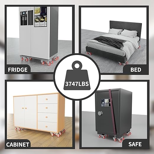 Furniture Dolly,Furniture Movers with 5 Wheels,Carbon Steel Panel Heavy Duty Dolly,Furniture Lifter with 5 360° Rotatable Rubber Universal Wheels,Maximum Load 3747 LBS(Oversize)