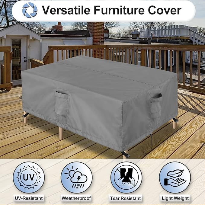 OutdoorLines Outdoor Waterproof Patio Table Furniture Set Covers - Rectangle Couch Sectional Cover Outside Weatherproof Patio Furniture Covering for Deck, Lawn and Backyard 130"L x 84"W x 28"H, Grey