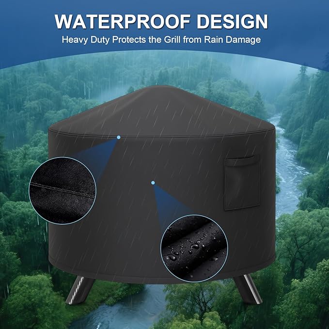 Fire Pit Cover Round, Heavy Duty Waterproof Patio Fire Bowl Cover, Outdoor Firepit Cover with Drawstring and Air Vents for Fire Pit 36-40 Inches