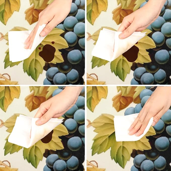 Grape Green Leaf Fresh Fruit Round Table Cloth Cover, Elastic Edge Waterproof Wipeable Tablecloths 45"-56" Polyester Tablecloth for Party Restaurant Banquet Holiday Camping Outdoor Picnic