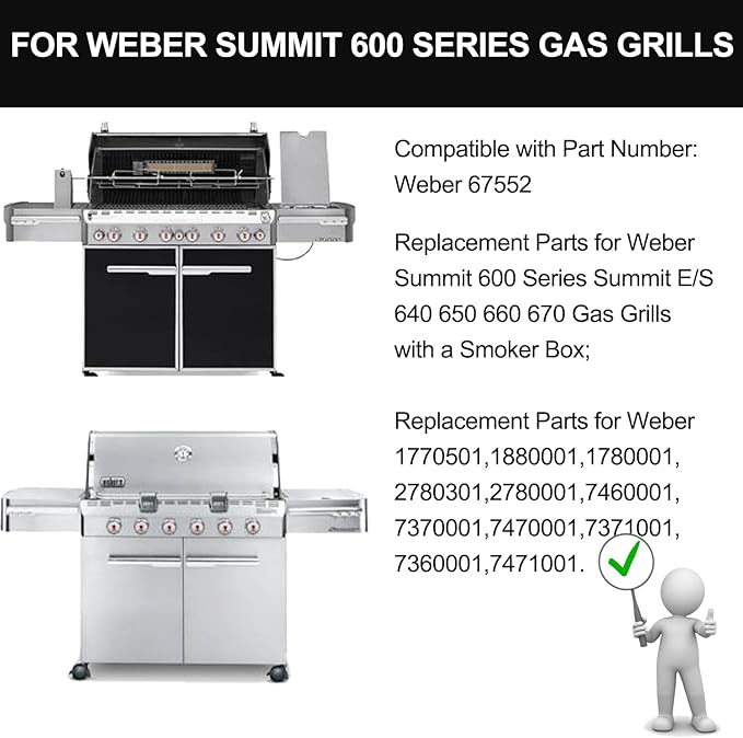 7MM Solid Stainless Steel Cooking Grates Replacement Parts for Weber Summit 600 Series Summit E/S 640 650 660 670 Gas Grills with a Smoker Box, Compatible Parts for Weber 67552