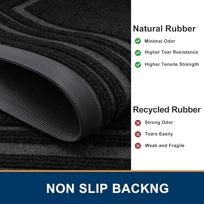 Buganda Front Door Mat Indoor Outdoor Entrance, Non-Slip Natural Rubber Doormats, Easy Clean, Low Profile, Dirt Trapper Entryway Floor Mats for Outside, Garages and Patios, 47x24, Black
