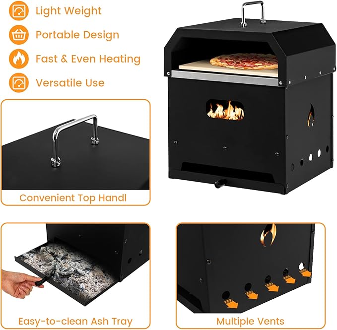 Giantex 4-in-1 Outdoor Pizza Oven Wood Fired, 2-Layer Pizza Maker Grill with Stone, Peel, Waterproof Cover, Cooking Grids, Detachable Grill Oven & Fire Pit for Outside Backyard BBQ