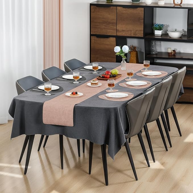 Placemats and Coasters, Washable Reversible Placemats Round Faux Leather Wipeable Place Mats Non Slip Heat Resistant Indoor Outdoor Table Mats (Set of 6, Gray Pink)